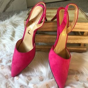 Pink Kitten Heel Pointed Toe Slingback Pumps